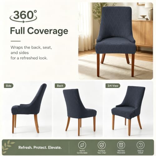 MIFXIN Wingback Side Chair Covers Dining Chair Slipcover Stretch Jacquard Sloping Armchair Protector Arm Chair Seat Cover for Dining Room Living Room Banquet Home Decor (Dark Grey, 4 Pcs)