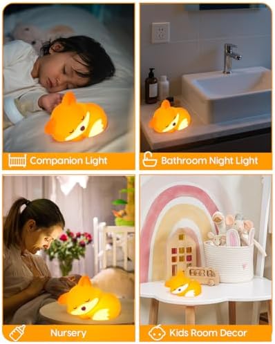 Amaredom Fox Night Light, Cute Fox Lamp, Silicone Dimmable for Baby Nursery