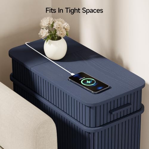 ONRBRILL Fluted End Table, Narrow Side Table, 23.62" H, Blue