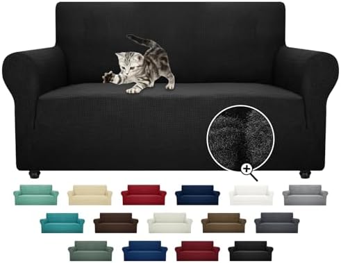 ZNSAYOTX Super Stretch Couch Cover Love Seat Sofa Covers for Living Room Dogs Pet Friendly Furniture Protector Spandex Loveseat Slipcovers with Anti Slip Foam Sticks (Black, Loveseat)