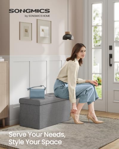 SONGMICS 30 Inches Folding Storage Ottoman Bench, Load 660 lb
