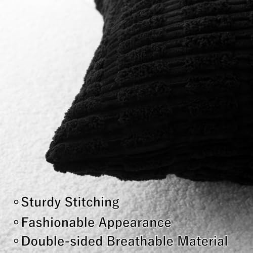 2 Pack Corduroy Decorative Throw Pillow with Inserts, 18x18 Inch Soft Boho Throw Pillow, Square Striped Throw Pillows for Couch, Bed, Sofa Decor