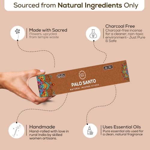 Raajsee Palo Santo Incense Sticks (180 GMS), 100% Pure Organic Natural Hand Rolled Free from Chemicals- Perfect for Aromatherapy, Cleansing, Meditation, and Church (Pack of 12)