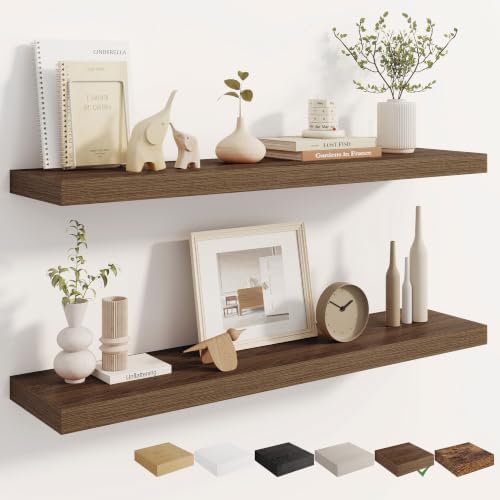 Dreamland 40 Inches Wall Mounted Wood Floating Shelves, Walnut, 2 Pack