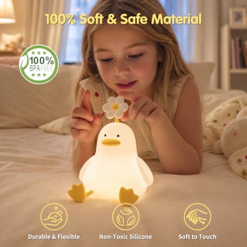 Duck Night Light for Kids, Cute Silicone Squishy Animal Lamp Gift