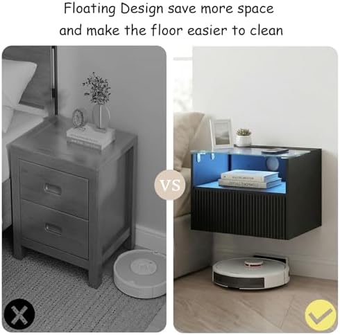 Arbuxzuy Floating Nightstand Set of 2 with Charging Station and Drawer