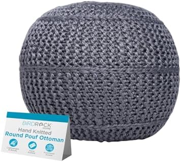 BIRDROCK HOME Round Pouf Ottoman Foot Rest, 18.5”x15”, Zinc Gray