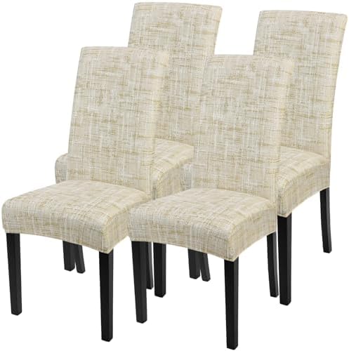 SearchI Dining Room Chair Covers Set of 4, Stretch Printed Parsons Chair Slipcovers Removable Washable Kitchen Chair Protector Cover for Dining Room, Hotel, Ceremony (Flaxen Print)