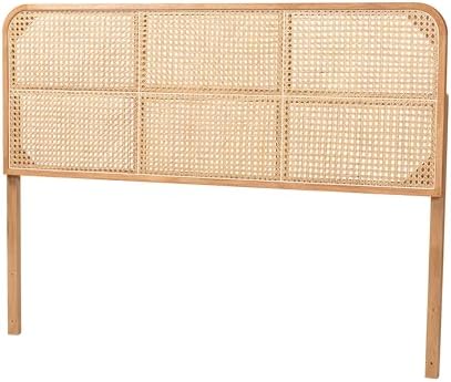 Bali & pari Lainer Modern Bohemian Natural Finished Bayur Wood and Natural Bamboo Queen Size Headboard