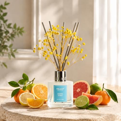 Airkeep Reed Diffuser Set,3.38 fl oz (100 ml) - Coastal Citrus Oil Diffusers with 8 Reed Sticks, Home Fragrance Reed Diffuser for Bathroom Shelf Decor