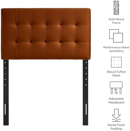 Modway Lily Twin Size Stain-Resistant Performance Velvet Headboard in Rust - Velvet Upholstery with Button Tufting and 4 Adjustable Height Positions