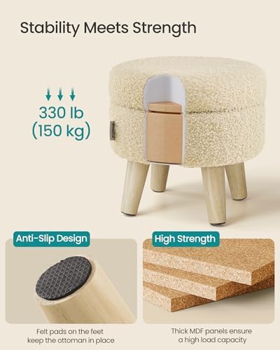 SONGMICS Foot Stool Ottoman, Small Storage Ottoman with Legs, 12.2 Inches