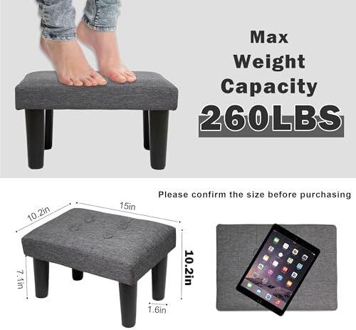 CAROLMADE Ottoman Foot Rest, Linen Small Ottoman Foot Stool with Legs Modern Footstool Ottomans for Living Room Entryway Office, Grey