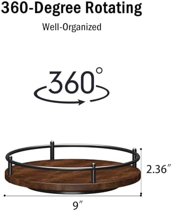 Lazy Susan Organizer：9 Inch Rotating Spice Rack for Kitchen Countertop Round Wooden Turntable Holder for Cabinet, Dining Table, Cupboard Storage – Black
