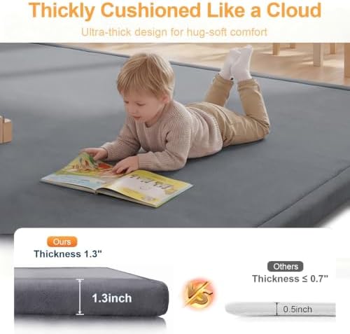 Ultra Soft Play Mat for Floor, 59"×79" Playpen Mat, 1.3" Thick Memory Foam, Non-Slip Tummy Time Mat for Infants, Toddlers, and Kids – Water-Repellent Coral Velvet, Easy Care