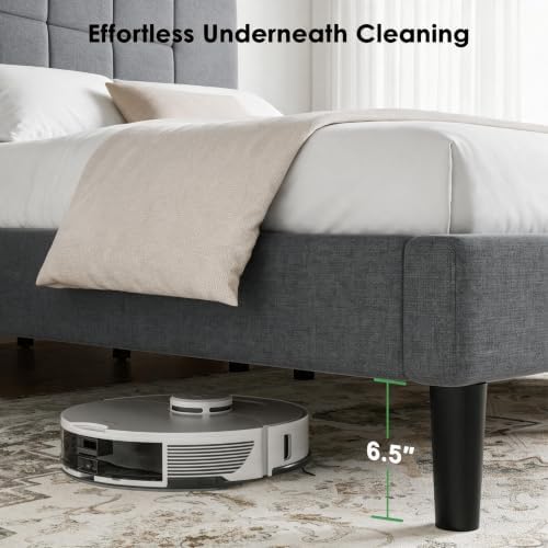Marsail Upholstered Queen Bed Frame with Headboard, Modern Grey Bed Frame