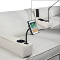 Sofa Armrest with Cup Holder, PU Leather Multifunctional Couch Arm Rest Insert, Removable Couch Caddy with Storage, Equipped with LED Reading Light & Wireless Charge Stand