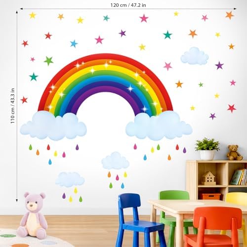 DECOWALL Rainbow Wall Decals Stickers Clouds Stars Colorful Decor (SG2-114)
