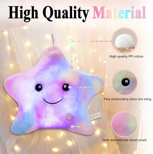 LED Night Light Up Star Pillow for Kids Plushies Boys Little Girls Room Decor Adults Children Birthday, Cute Stuffed Animals,Glow in Dark Plush Toy Couch Throw Pillows Colorful