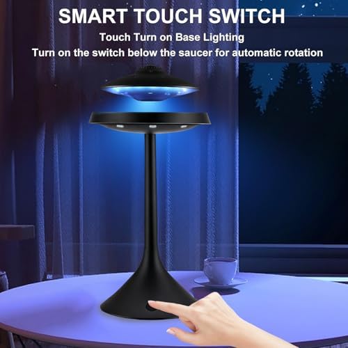 Magnetic Levitation Bluetooth UFO Speaker, Levitating UFO Speakers with Seven Color Night Lamp, Wireless Charging LED Lamp Bluetooth Speaker, 360°Rotating UFO Lamp (Black)