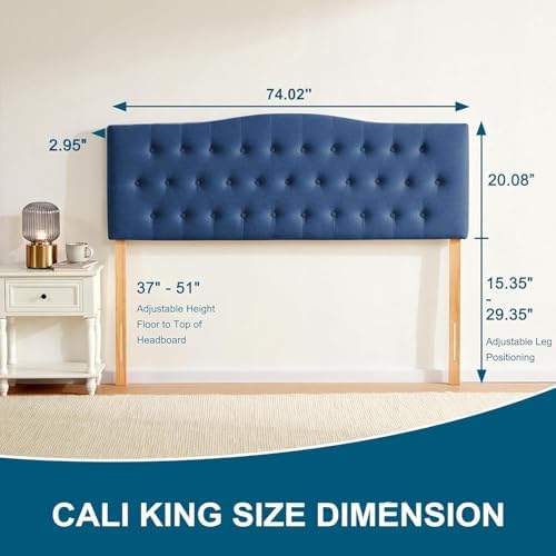 Tufted Headboard California King Size, Sturdy Solid Wood Head Board, Blue