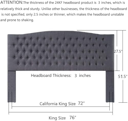 24KF Upholstered Tufted Button Linen Fabric Headboard,Comfortable Fashional Headboard King/CA King Size,Dark Gray