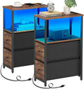 TUTOTAK Narrow LED End Table with Charging Station, Skinny Side Table