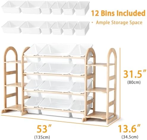Kids Toy Storage Organizer - Toy Organizers and Storage with 6 Shelves and 12 Bins,Kids Toy Organizer for Playroom, Bedroom, Nursery, 53 Inches Wide (White)