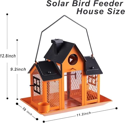 YYWMWM Solar Bird Feeders House for Outside Hanging, Metal Wild Bird Feeder for Outdoors, Large Cardinal Bird Feeder Birdhouses Orange