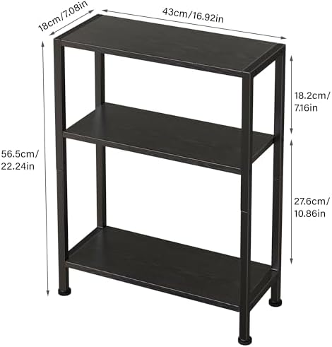 3-Tier Side Table Set of 2, Small End Table, Sofa Side Table for Narrow Spaces, Slim End Table, Nightstand Table, for Living Room Bedroom Office, Black