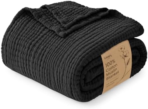 Love's cabin 100% Cotton Muslin Blanket Twin XL Size for Bed, Black