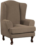Turquoize Wingback Chair Covers 2 Piece Wing Chair Slipcover Stretch Slipcovers for Wingback Chairs Spandex Jacquard Fabric with Elastic Bottom Non-Slip Furniture Cover, Macchiato