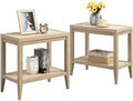 SICOTAS Rattan End Table Nightstand Set of 2, Side Table with Storage