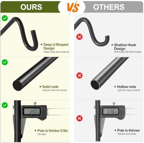 MIXXIDEA Heavy Duty Extended Reach Wall Mounted Deck Hook Wall Pole,Bracket Direction and Length Adjustable Plant Bracket for Bird Feeders, Planters, Suet Baskets, Lanterns, Wind Chimes,Black