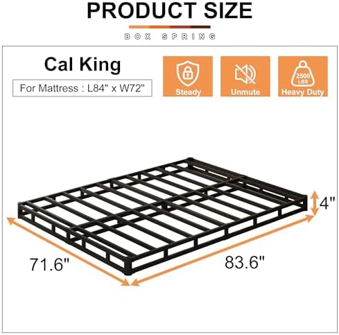 EMODA 4 Inch California King Box Spring Heavy Duty Bed Base with Cover