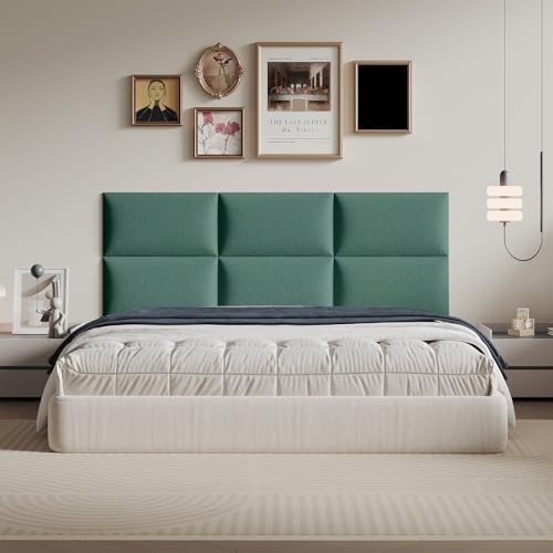 9-Piece Green Linen Upholstered Headboard Queen Size, Wall Mounted Tufted Headboard, Serene Fabric for Relaxing Bedroom