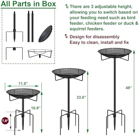 Standing Bird Feeder Tray,11.8" Stainless Steel Large Platform Bird Feeder Mesh Seed Tray with Adjustable Heavy Duty Stand Birds Feeder Pole for Outside Wild Birds in Garden Backyard