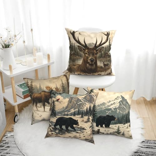 Animal Deer Decorative Throw Pillow Covers 18x18 Inch Set of 4