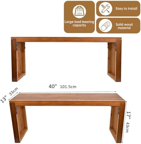 SwallowLiving 40 Inch Solid Wood Bench, Farmhouse Indoor Kitchen Dining Bench with Sturdy Construction, Multi-Purpose Backless Seat for Entryway, Outdoor Patio, Foot of Bed