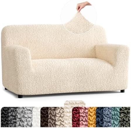 PAULATO Premium Stretch Couch Covers for Sofa - Sofa Chair Cover Washable, Dogs & Pets Friendly - Elastic Polyester Loveseat Slipcovers - Non-Slip Love Seat Couch Covers - Cream (40"-63" Wide)