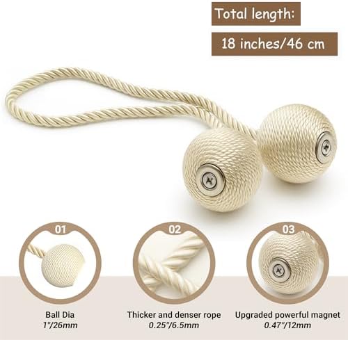 Hion Magnetic Curtain Tiebacks Beige 6pcs, Curtain Holdbacks Hooks Holders