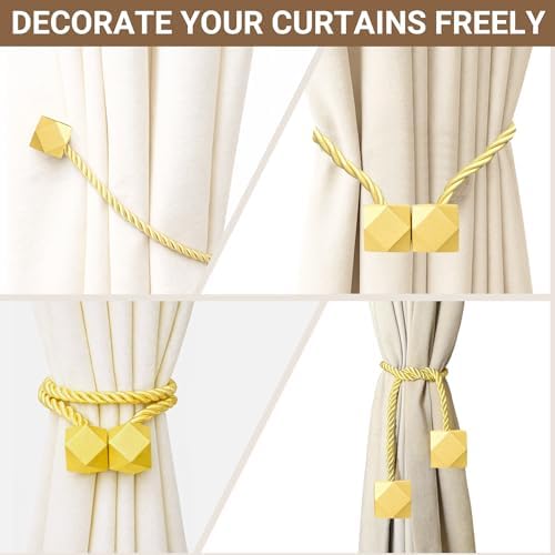 Hion Magnetic Curtain Tiebacks Golden 6pcs, Curtain Holdbacks Hooks Holders