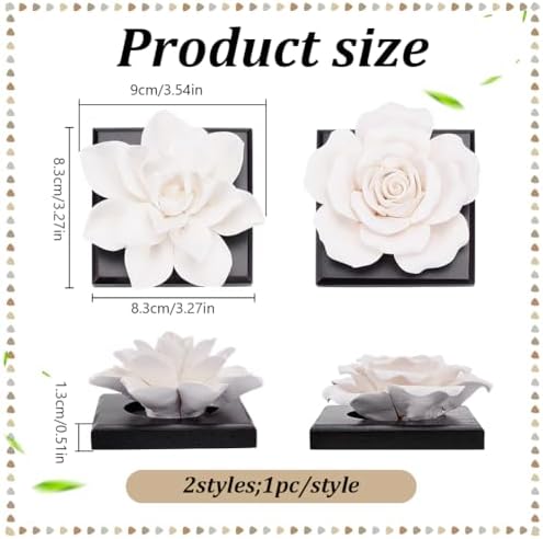 INFUNLY 2PCS White Rose Essential Oil Diffuser Stone Mini Ceramic Aromatherapy Diffusers 3.3x3.3 Inches Scent Air Ornament Kit Essential Oil Passive Flower Diffuser for Gifts Room Office Car Decor