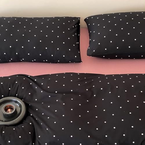 Polka Dot Twin XL Duvet Cover, 3 Piece 100% Cotton Jersey Knit Black Comforter Cover, Soft Modern Aesthetic Minimalist Bedding Set with Zipper & Corner Ties