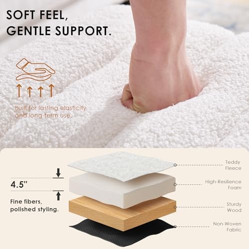 White Teddy Fleece Ottoman Stool Set of 2, Backless Vanity Stool