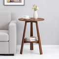 2-Tier Bamboo Round Side Table, Mid-Century Modern End Table