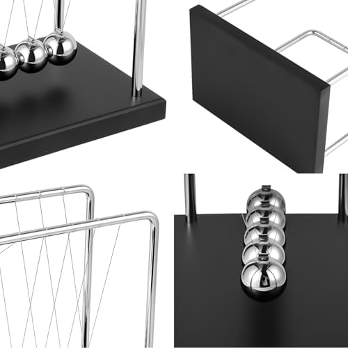 Large Newton's Cradle 5 Balls Pendulum Black Wooden Base Ornament
