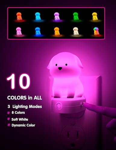 L LOHAS LED Plug in Night Light for Kids 2 Pack, 3D Cute Puppy Night Lights