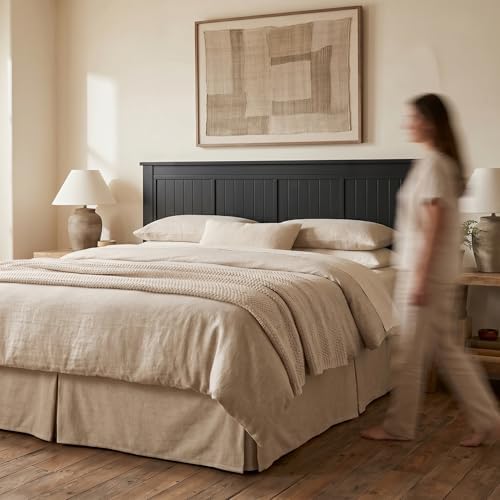 ComfIQ Serene Wood Panel Headboard with Window-Pane Design, King, Black