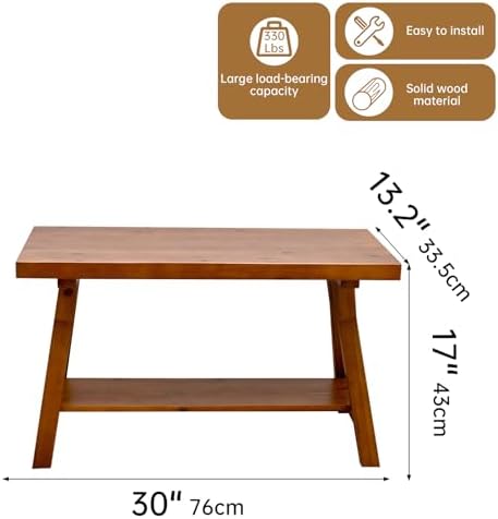 SwallowLiving 30 Inch Farmhouse Storage Bench, Rustic Solid Wood Entryway Bench for Living Room, Dining Room, Hallway | Indoor Seating with Natural Wood Finish
